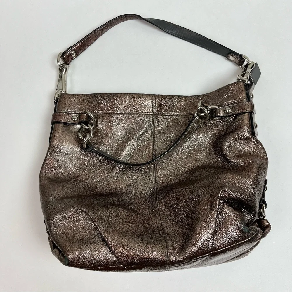 COACH Brooke Handbag Leather Pewter Hobo Bag Purse